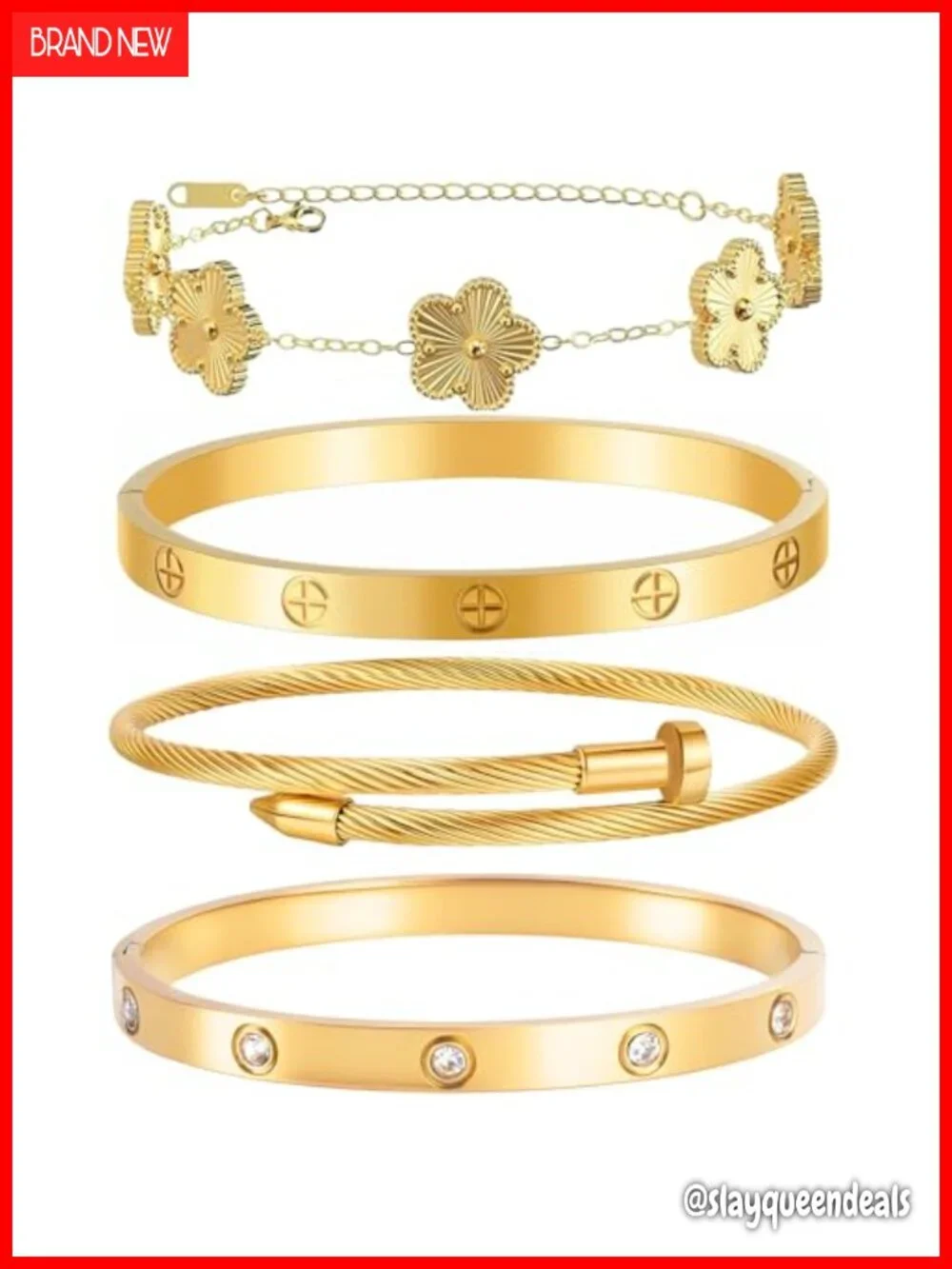 4Pcs 18K Gold Plated Stackable Bangle Bracelet Set with Cubic Zirconia,